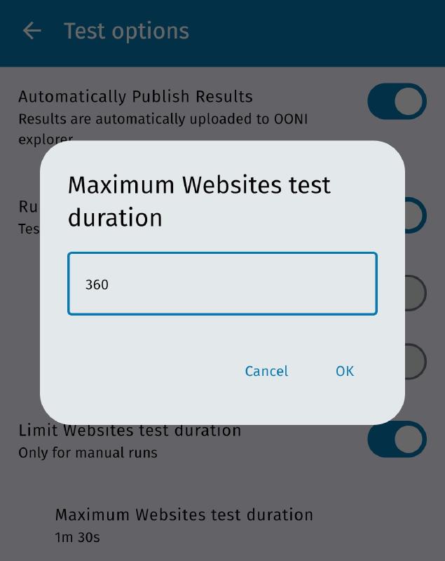 Test duration custom seconds